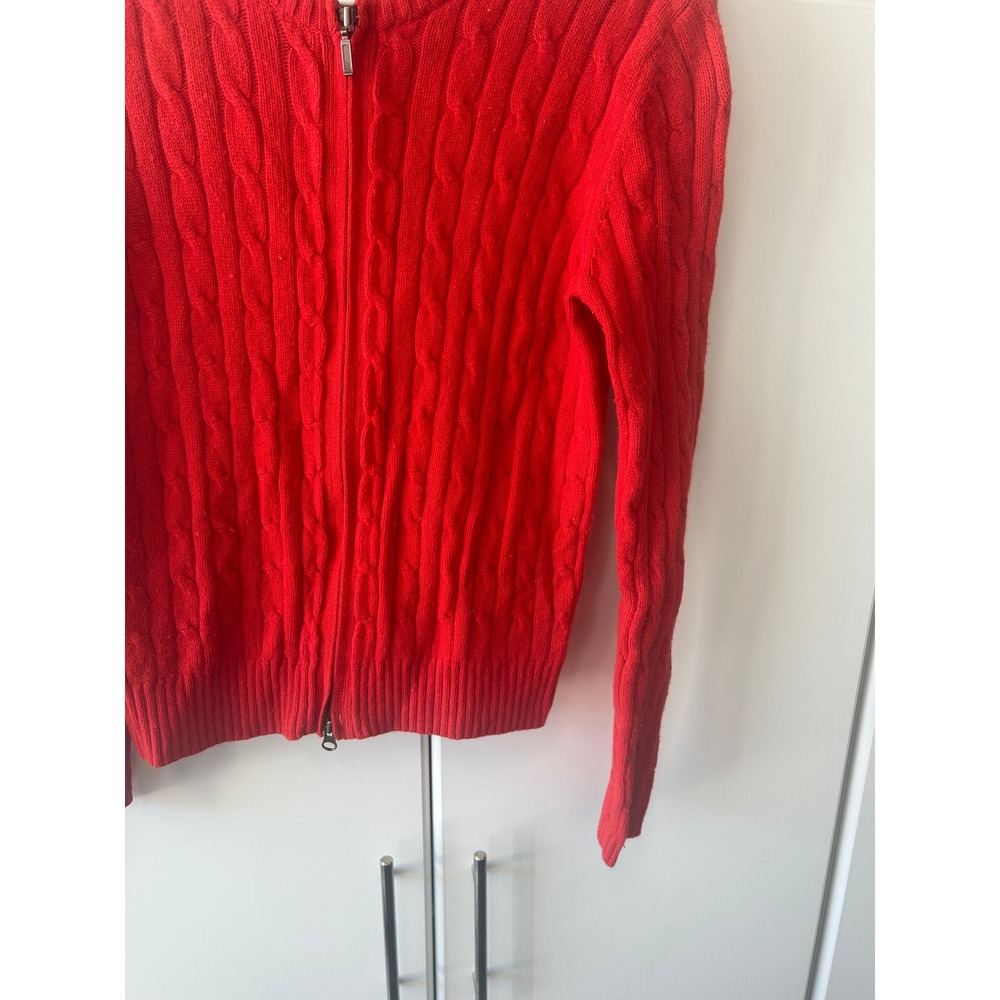 Eddie Bauer Red Cable Knit Full Zip Angora Blend Cardigan Sweater Womens Medium - Picture 7 of 15